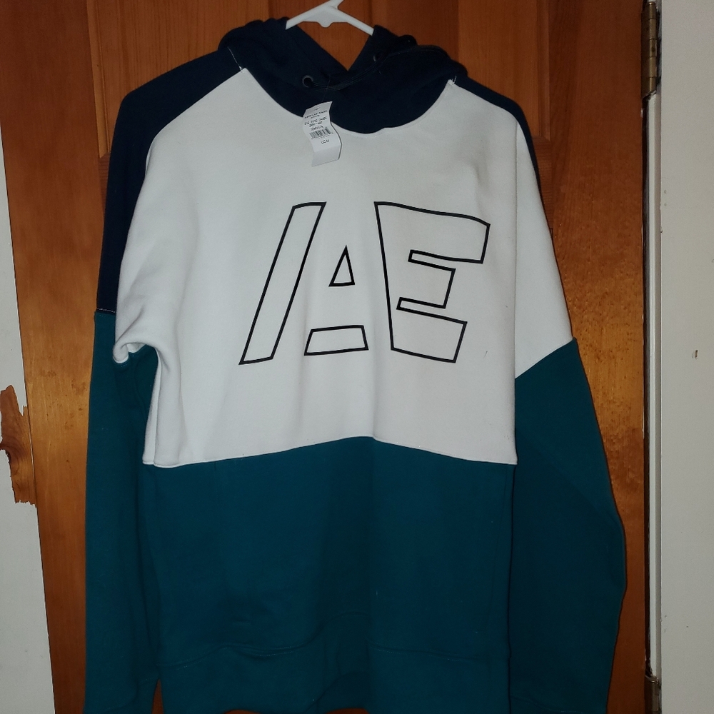 NWT American Eagle Outfitters Men's Crewneck Sweater - White and Teal M